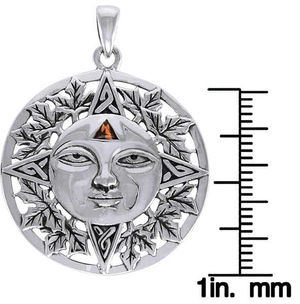 Adjustable leather cord necklace pewter Sun face design pendant