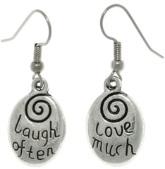 Jewelry Trends Pewter ' Laugh Often - Love Much ' Inspirational Message Dangle Earrings